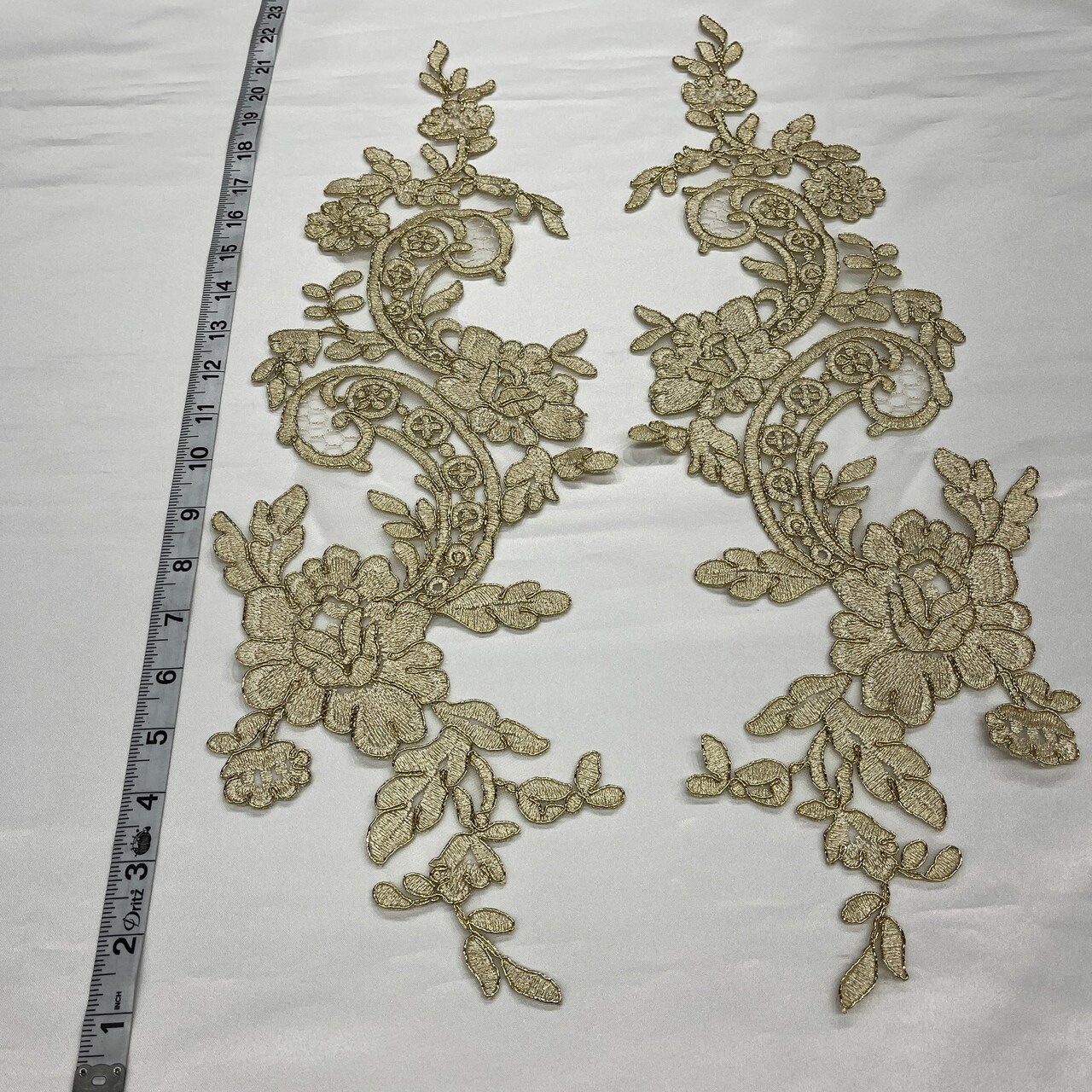 1 Pair Corded Floral Lace Applique 100% Polyester Net Mesh 22" x 5" Per Side